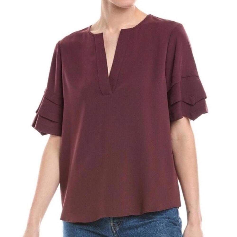 $348 FRAME Tiered Short Sleeve Top Mulberry XS